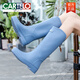 卡帝乐鳄鱼（CARTELO）日系高筒雨鞋女款时尚外穿防滑防水耐磨胶鞋赶海厨房长筒软底雨靴 689女雨鞋蓝色 36