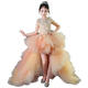 
A 21 FUNB flower girl light luxury evening dress girl princess skirt tailing wedding dress puffy host show birthday piano costume - champagne color tailing [detachable] 140
