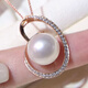 Tiansiao white pearl pendant necklace 18K gold with diamonds fashionable temperament clavicle chain for birthday gift 12-13mm