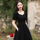 Li Baixin black evening dress annual meeting velvet light luxury niche high-end sense vocal music art test birthday banquet dress host black velvet long long sleeves M