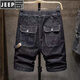JEEP SPIRIT/吉普品牌男装 2025夏季日系工装牛仔短裤男潮牌ins宽松直筒弹力 黑色 CKW#CK9920高质量 28