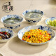 Mino-yaki Japanese tableware imported blue and white relief soup bowl hand-painted bowl sushi household rice bowl flower set series HT-18 deep plate [16.5CM*4.0CM]