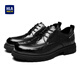 Heilan House Men's Shoes Autumn New Business Casual Leather Shoes Men's Hand Scratched Pattern Soft Surface Soft Wear-Resistant Formal Derby Shoes Men's Fashion Black Four Seasons Ready Stock 40