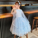 
Anneyol Snow White Skirt Frozen Girls Summer Dress Medium-Grand Children's Baby Spring and Autumn Puffy Gown Skirt A841 Blue 130