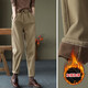 Lino de algodón Zimu Otoño e Invierno, cintura elástica versátil Long Velvet pantalones casuales engrosados ​​1392 Khaki 3xl (recomendado 140-150 Jin [Jin iguala 0.5 kg])