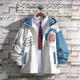 Commandant d'ours Hong Kong Veste de requin de style décontracté INS HOODED MEN'S CAT SPLICING COUPLE TOP Youth Youth Trendy Étudiant Men 7027-M13 Veste verte grise Double couche One Taille M recommandée 80-100jin [Jin est égal à 0,5 kg]