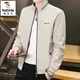 Woodpecker jacket men's business casual versatile autumn and winter new style young and middle-aged stand-up collar light luxury fashion plus velvet jacket men's Khaki XL recommended 120-145Jin Jin equals 0.5 kg