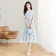Taillenhaugitter von Cypress House Blumenrock 2025 Sommer Neues Frauen mit hoher Taisten Pullover runden Hals kurzärmelige modische Kleid S52B1921LS