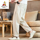 Pantalones de lino de espantapájaros para los hombres delgados chinos de verano para hombres sueltos de pierna ancha de nueve piernas de algodón de moda