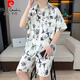 
Pierre cardin ice silk short-sleeved shirt suit men's summer casual cool quick-drying floral shirt with beach shorts two-piece set 679 black suit M 90-110Jin [Jin equals 0.5 kg]