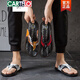 
CARTELO leather flip-flops for men summer outdoor trendy foot clip sandals sandals wear non-slip 2025 new slippers for men 16886-black and white 38 sports shoes size