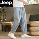 JEEP SPIRIT中国风亚麻裤子男宽松休闲裤夏季薄长裤直筒棉麻哈伦裤九分裤潮 绿色 XL 130斤内