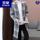ROMON 2026 new autumn and winter mid-length windbreaker men's Korean style casual coat plus velvet and thickened plaid woolen coat 803 gray 2XL