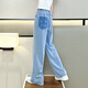 
Pig Pitt (PIG/PETER) girls' pants for summer thin children's tensile soft jeans big children's summer new ice silk straight wide-leg pants 15013 blue + 9922 white 170 cm