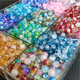 Shusu Glass Balls Ice Crushed Explosive Sparkling Glass Beads DIY Beads Loose Beads Bracelet Necklace Accessories Material Ice Cracked Loose Beads/10mm Mixed Color 45pcs
