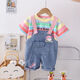 Kexin baby girl suit 2024 new short-sleeved fashionable cute overalls for children's summer two-piece girls' clothes blue 90 size recommended for 1-2 years (about 85 height)