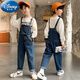 G.DUCKKIDS Boys and Girls Denim Overalls Suit Spring and Autumn 2025 New Medium and Large Children's Long Pants Performance Outfit Blue Single-piece Overalls 130 Recommended 120-130cm Age 7-8 Years Old