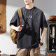 Jeanswest 280G schweres Retro Old Waschbaumwäsche kurzärmeligte T-Shirt für Männer im Sommer Kaji American Tough Guy T-Shirt Herren Black Grey XL für 145-160jin [Jin gleich 0,5 kg]