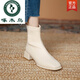 Woodpecker Short Boots Women's Boots 2024 New Spring and Autumn Martin Boots Women's Chelsea Boots Nude Boots Mid-Cylinder White Slim Boots 35 Black - Single upgraded