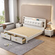 Yu Feiqi Nordic Solid Wood Bed Double Bed Modern Simple High Box Night Light Storage Charging Bed 9902# Bed + Latex Brown Pad [Comfortable Latex] 1.8*2.0m (High Box with Tail Draw)