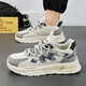 GUQIAN Spring Men's Shoes New Breathable Mesh Shoes Men's Fashionable All-Match Thick-Soled Sneakers Casual Shoes Daddy Shoes Men F653 Beige 42