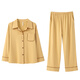 Anzhiban JuhaoSleep Couple Pajamas Spring and Autumn Ann Style Waxy Cotton Casual Loose College Style Ladies Home Clothes Set (Female) Maltose Yellow-Soft Anti-Wrinkle XL