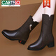 Cartelo-echte Lederschuhe Mutter mittelgroße Stiefel Damen Lederstiefel Kurzstiefel Frühlings- und Herbststiefel 2025 neue Single-Stiefel Frauen Lederschuhe Frauenschuhe GQ 9717 Brown (plus Fleece) 38