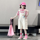 Mokitoul Girl Summer Armband Shorts Set Children's 2025 Neue große Kinder Mädchen modische Sommermode koreanische Outfit Hellblau T+ Overalls (High-End-Geschenkboxverpackung) 40 cm2 1 1