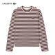 Lacoste French Crocodile Women's Clothing 24 Autumn New Round Neck Fashion Fashion Stripe Camiseta de manga larga TF9207 Iby /Crimson Red 34 /155