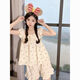 
Meidai meets the cute little cherry girl pajamas suspenders cotton linen thin 2024 new small home clothing set 841* small cherry floral set M