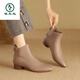 Woodpecker leather short boots for women in autumn and winter new low-heeled soft-leather Martin boots single women's shoes flat heel Chelsea single boots heightened shoes apricot color 35, small plus size