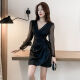 Sakura makeup tight-fitting sexy knitted wool dress autumn new style women's work clothes long-sleeved V-neck nightclub black s