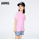 Annair shopping mall same style boys and girls round neck short-sleeved sweater T-shirt 2024 summer new casual sun protection top puff powder 160cm