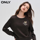 Nur modische vielseitige Buchstaben losen kurzer runder Hals Langarm Sweatshirt für Frauen 12349S033 E11 Dark Night Black After Dark S (160) 80A