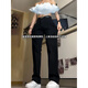 
7 high-quality black American high street scimitar straight-leg men's plush jeans men's winter micro-flare casual pants men's pants men DFFS-701 black 2XL [recommended 140Jin [Jin equals 0.5 kg]-155Jin [Jin equals 0.5 kg]]