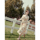 Fan Silann Blumen -Haltender Kleid für Frauen französischer Sommer neuer Stil Seaside Urlaub Date Rock 24FS12222 Öl bemalt orange xs