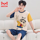 Cat Man (MiiOW) Pure Cotton Men's Pajamas Teen Loose Large Size Home Clothing Set Summer Short Sleeve Cartoon Summer Men's Short Sleeve Shorts-Q1396 Light Green Novel White XL Standard Men [130-145Jin [Jin equals 0.5 kg]]
