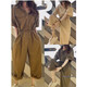 
S.SOFEA summer new waist-retracting work jumpsuit Korean-style age-reducing straight-leg pants Khaki 1098# M [Suggested 85-120Jin [Jin equals 0.5 kg]]