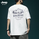 JEEP SPIRIT吉普三本针重磅短袖T恤男宽松大码半袖体恤新款美式印花上衣 T1506黑色 M