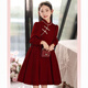 Girls' winter dress, new Chinese style dress, velvet children's skirt, red New Year's greeting dress, girl princess dress, red velvet style, velvet lining 150