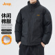吉普（JEEP）棉服冬季新款纯色休闲加厚保暖男士连帽外套防寒服棉衣