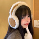 
YiJian Plush earmuffs for women in winter Korean style plus velvet warm ear cups for riding cold-proof ears warm ear packs for ears with high appearance Plush earmuffs [camel + beige hair]