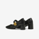 Los mejores 25 primavera retro Mary Jane zapatos de tacón grueso Toe Singles para mujeres M1509AQ5 Negro 39