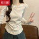 Koranna Pure Cotton Spring Autumn and Winter Slim Waist T-shirt Women's Long Sleeve Slim Short Round Neck Bottoming Top for Small People Floral Gray Long Sleeve M Recommendation 91-105 Jin Jin equals 0.5 kg