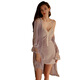 
Gui Ruo (Gui Ruo) deep V gathering and breast pad sexy pajamas perspective mesh sweet velvet nightgown women's outer robe suit 5031 3879 taro purple (outer robe + belt) single size