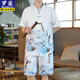 
Romon Chinese style ice silk short-sleeved Tang suit men's summer half-sleeved Chinese Hanfu loose paired shorts set trendy Y10 white 2XL