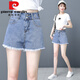 Pierre Cardin Denim-Shorts für Frauen im Sommer koreanischer Stil hoher Taille tragen lockere Breauzier-Hose A-Line Hot Hosen 9926# Blue XL [115-125jin [Jin gleich 0,5 kg] gute Qualität]