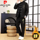 Pierre Cardin New Chinese Tang Suit Men's Winter Cotton Long Sleeve Pants Two-piece Retro Tang Suit Chinese Style Suit Men's Cotton and Thickened 8818-Black 3XL Recommended 160-180 Jin Jin equals 0.5 kg