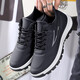 Hongxinger sports shoes men's leather sports versatile casual running shoes trend all black kitchen waterproof 916PU black gray 39