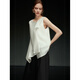 ELLE [Pure White Order] Ruffled Acetate Sleeveless Shirt for Women 2025 Summer New Tencel Chiffon White Shirt White M
